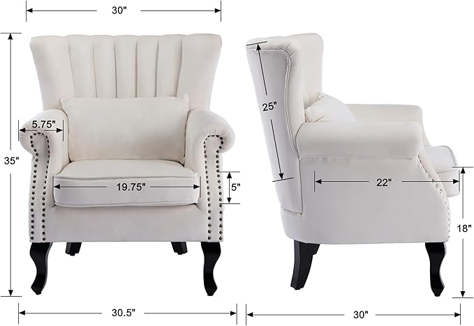 chairus Mid-Century Modern Accent Chair Comfy Single Sofa Chair Channel Back Armchair with Small Pillow for Living Roon Bedroom Club - Velvet Cream