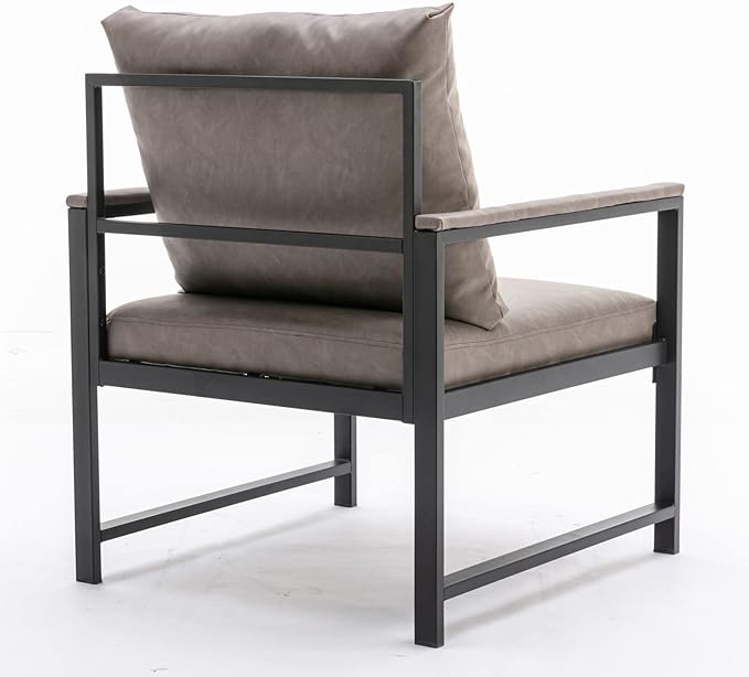 FurnitureModern Faux Leather Accent Chair with Black Powder Coated Metal Frame Single Sofa for Living Room Bedroom Gray