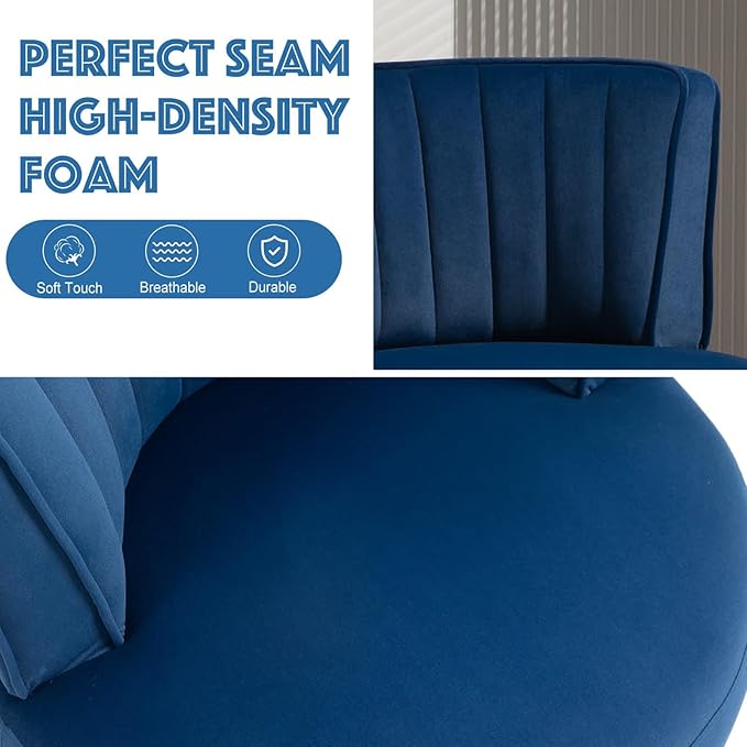 Swivel Barrel Chair Blue Velvet Modern Accent Chair Round Upholstered Comfy Side Chair Sherpa Chair with Gold Base for Nursery Living Room Bedroom Office Waiting Room Hotel Blue