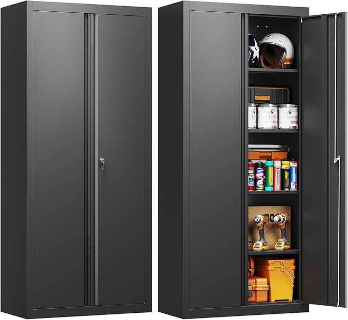 Yizosh Metal Garage Storage Cabinet with 2 Doors and 4 Adjustable Shelves - 71 Steel Lockable File CabinetLocking Tool Cabinets for OfficeHomeGarageSchoolGym