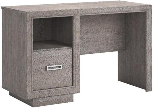 Pemberly Row Contemporary Engineered Wood Desk Ashen Oak Finish 47 in Wide with File Drawer Open Shelf Cord Management System Modern Home Office or Workspace Furniture