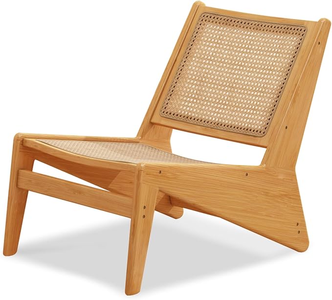 Rattan Accent Chair for Living Room Mid Century Side Chair Comfy Bamboo Chairs for Bedroom Reading Room Wood