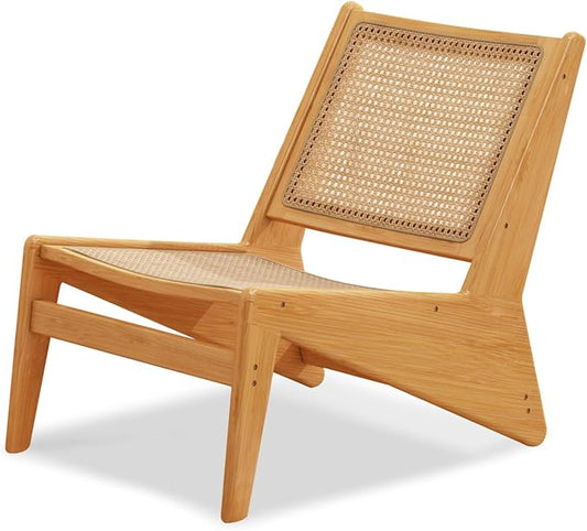 Rattan Accent Chair for Living Room Mid Century Side Chair Comfy Bamboo Chairs for Bedroom Reading Room Wood