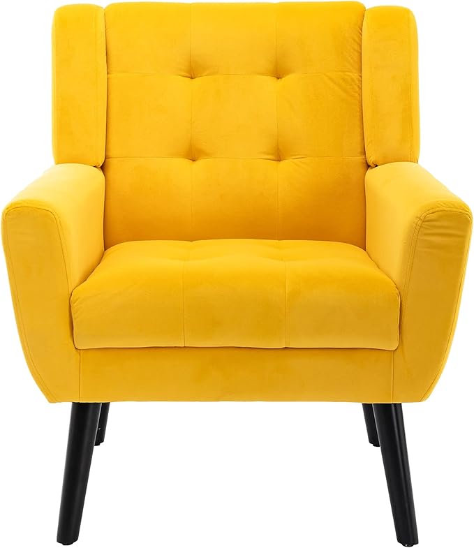 Modern Velvet Accent Chair/Living Room Chair/Arm Chair/Lounge Chair with Solid Wood LegsSuitable for Clubs Living Rooms Offices Balconies (Yellow)