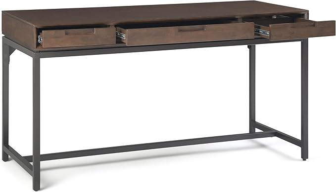 SIMPLIHOME Banting Desk - 60 Inch Wide Solid Wood and Metal Writing Desk in Walnut Brown Modern Industrial Home Office Computer Table for Study with 2 Drawers and Flip-Down Keyboard Tray