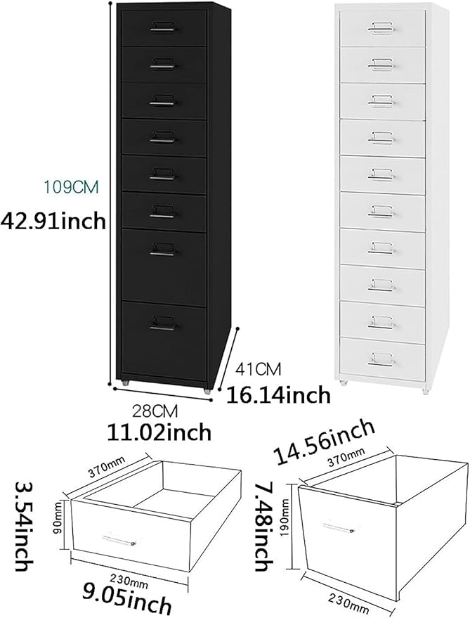 ELEFOCUS Mobile Pedestal Metal File Cabinet 8 Drawers Round Edge Home Office 0.7mm Thick (Size:11X16X42.9INCHColor:Red)