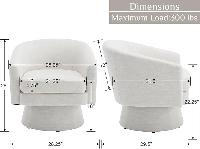 Modern Beige Swivel Accent Chair Set of 2 Upholstered Linen Barrel Chair Boucle Vanity Reading Chair Cozy Round Single Sofa Arm Chair Club Side Chairs for Bedroom/Waiting/Living Room