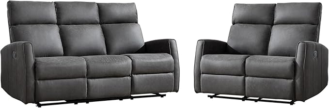 EBELLO Manual Reclining Couch Set for Living Room Wall-Hugger Reclining Living Room Furniture Set Included 2-Seater Recliner Chair and 3-Seat Reclining Sofa Couches for Home and Office Grey