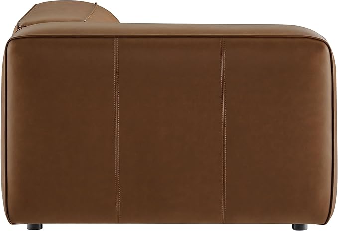 Modway Auren Vegan Leather Left Modular Armchair in Coffee - Faux Leather Left Arm Facing Sectional Chair - Mid Century Modern Single Sofa Chair - Living Room Oversized PU Leather Chair