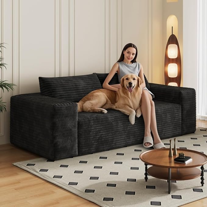71 3Setaser SofaCorduroy FabricDeep Seat CouchesComfy Loveseat SofaNo Assembly1pcs for Living Room BedroomConference RoomApartment (Black-78.8)