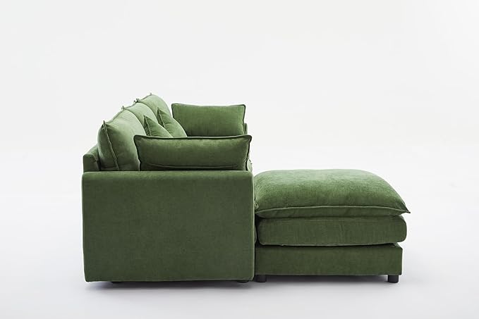 kevinplus 101'' Modular Sectional Sofa Couch L-Shaped with Convertible Ottoman for Living Room Modern Contemporary 3-Seat Fabric Sofa Couch Thick Cushion Green