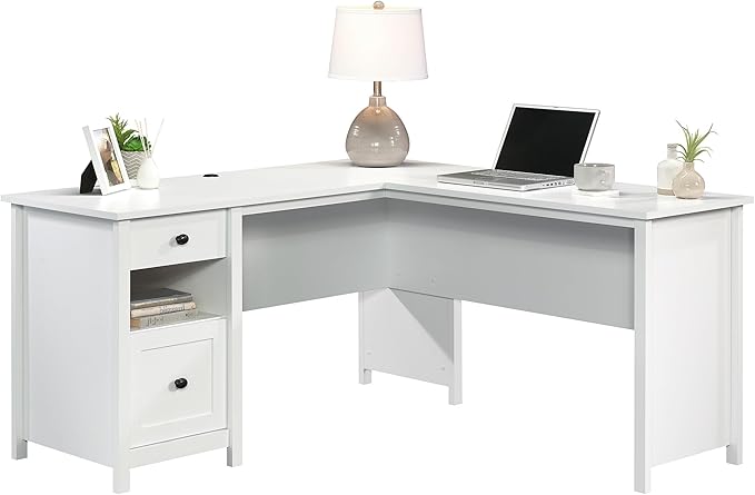 Sauder County Line L-Desk Soft White Finish