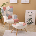 Accent Chair with Ottoman Living Room Chair and Ottoman Set Comfy Side Armchair for Bedroom Creative Splicing Cloth Surface Pink