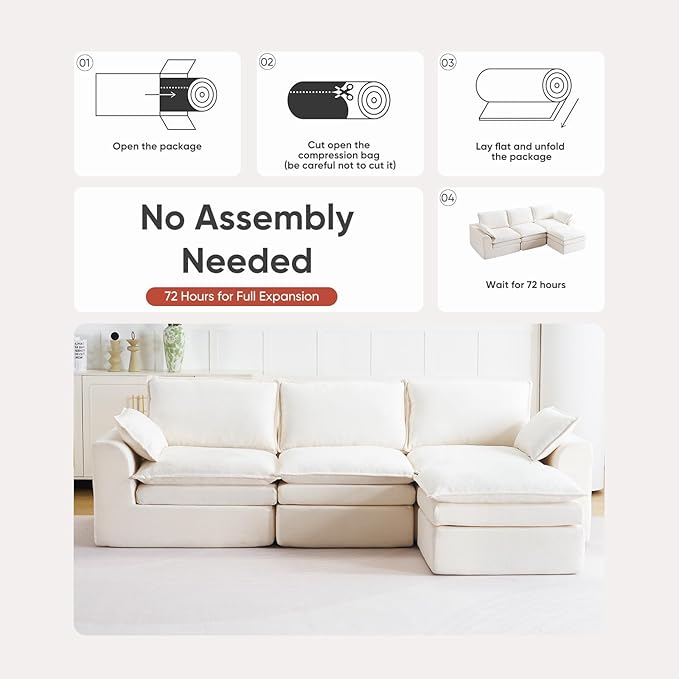 113 Cloud Sectional Boneless Couch for Living Room Modern Modular Sectional Sofa Deep Seat with Ottoman Upholstered Comfy Sectional Couches L Shaped Couch with Side PocketsChenilleBeige