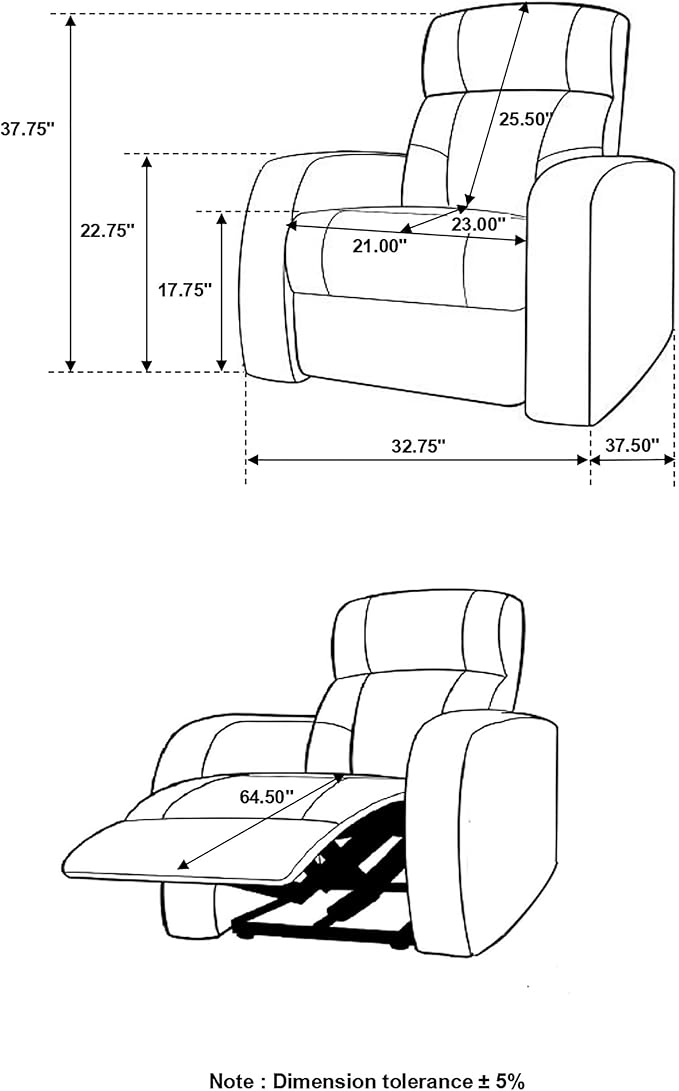 Coaster Home Furnishings - Cyrus - Upholstered Track Arm Recliner Chair with High Back Cushions Wall Hugger Mechanism and Pocket Coil Seat - Living Room - 33-Inch - Black - 600001