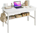 Solid Wood Study Desk &amp Home Office Writing Table with Drawers 40 Vintage Mid Century Modern Computer Desk Home Office Workstation for Bedroom Small Spaces Apartment(White39.4 Inch Wide)