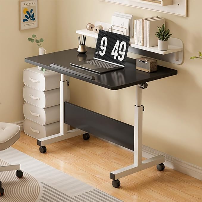 Small Standing Desk Foldable Stand Up Desk with Wheels Mobile Computer Table Adjustable Height Desktop Sit Stand Table Workstations for Small Spaces and Home Office (Black)