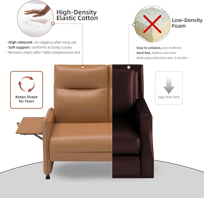Faux Leather Small Loveseat Sofa Small Sofa 2 Seater Couch with Flip Up Tray Table Side Pockets Elastic Cushion Perfect Loveseat Couch for Bedroom Living Room or Office Brown