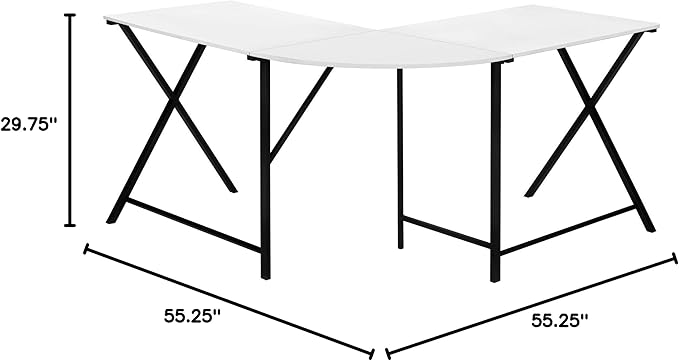 Monarch Specialties I 7195 Computer Desk Home Office Corner 55 L L Shape Work Laptop Metal Laminate White Black Contemporary Modern