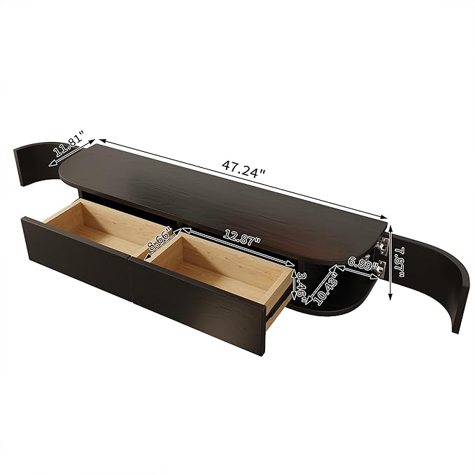 Maggym 47 Wall-Mounted TV Stand with Side-Opening Storage Modern Engineered Wood Floating Media Console with Drawers and Open Shelf
