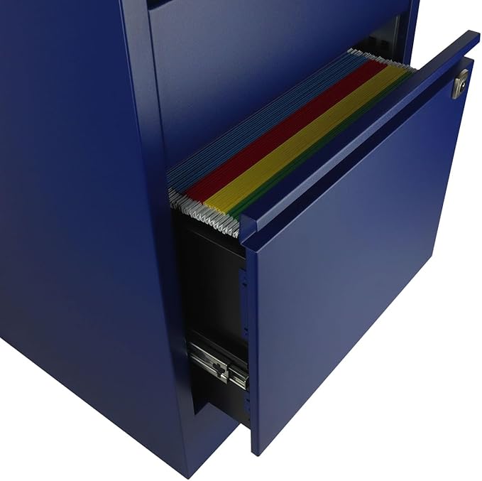 Bisley 3-Drawer Flush Front Vertical File Cabinet - Oxford Blue 2 Utility Drawers + 1 Hanging File Drawer Powder-Coated Steel Locking Bottom Drawer