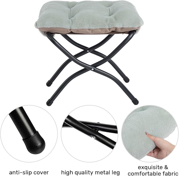 HollyHOME Lazy Chair with Foldable Ottoman Accent Comfy Lounge Armchair and Folding Footrest Stool Leisure Sofa Reading Chair and Footstool for Living Room Bedroom DormFaux Fur Pea Green