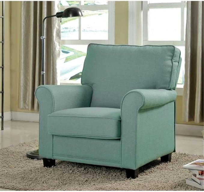 BOWERY HILL Transitional Fabric Upholstered Accent Chair Blue Finish Solid Wood Frame Padded Foam Cushioning Rolled Arms 34.5 W x 37.13 D x 35.75 H Indoor Living Room Seating