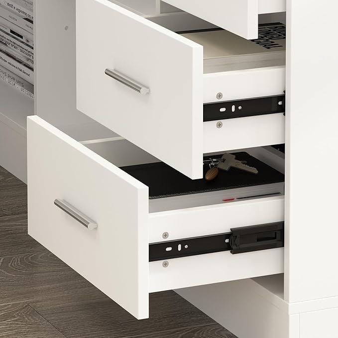 63 L Shaped Electric Standing Desk with File Cabinet Height Adjustable Stand up Desk with Drawers and Shelves Home Office Computer Gaming Table White