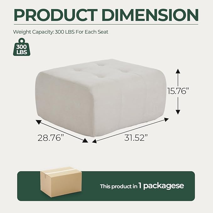 129.23”Modular Sectional Couch for Living Room Modren L-Shape Cloud Sectional 4-Seater Sofa with 2 Movable Ottomans Woven Texture Upholstery Boneless Couch No Assembly Beige