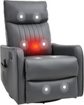 PELUMY 360 Swivel Rocking Recliner Chair for Adults Nursery Rocking Chair with Heat and Massage Glider Reclining Chair for Small Space Living Room Bedroom (Breathable Leather Grey)