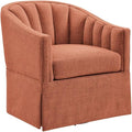 Pemberly Row Coral Polyester Fabric Skirted Swivel Accent Chair Channel-Tufted Back Flared Arms Plush Coil Spring Seat 29.25W x 30.75D x 32H Coastal Style Living Room or Relaxation Space Use