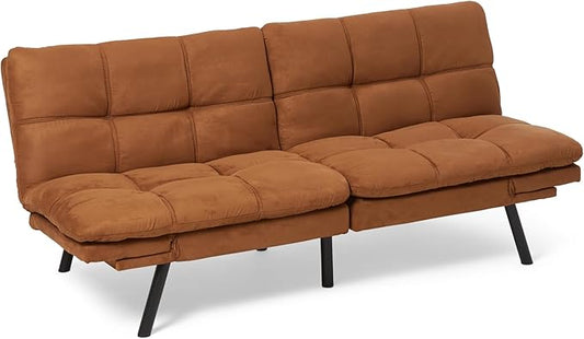 Amazon Basics Convertible Loveseat Sofa Bed with Memory Foam Adjustable Positions Linen Fabric Modern Sleeper for Small Living Room Office Apartment Brown