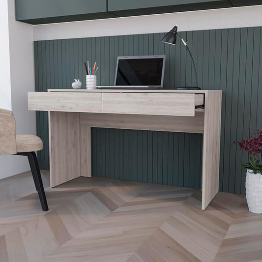 Modern Light Gray Computer Desk with Two Drawers - Sleek Home Office Solution