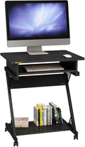 Computer Desk with Keyboard Tray 23.6 inch Rolling Small Desk with Wheels Computer Cart with Storage Mobile Desk Z Shaped for PC Home Office Black