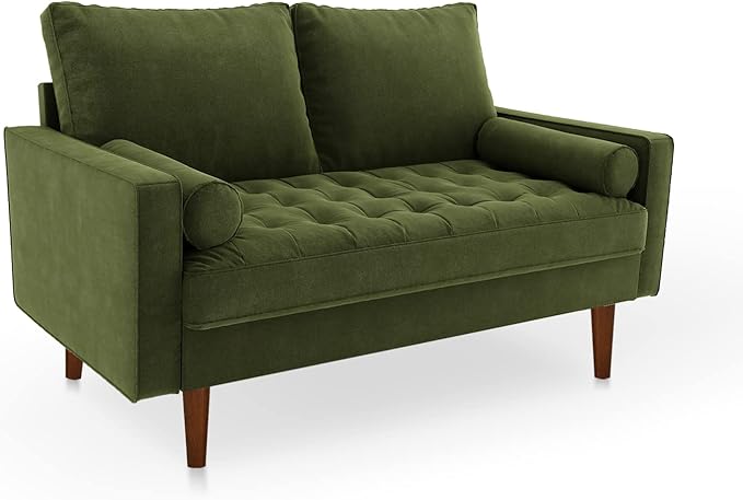 SILKIR Velvet Loveseat Sofa Love Seats Furniture for Small Spaces Mid-Century Modern Loveseats for Living Room Love Seat Couch 58 Inches Olive Green