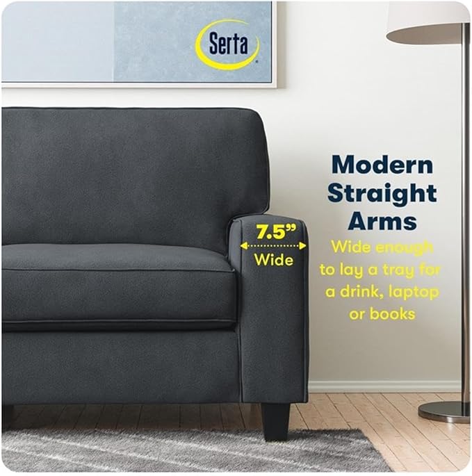 Pemberly Row 73 Track Arm Sofa Charcoal Removable Covers Polyester Upholstery Compact Space-Saving Design High-Density Foam Cushion Solid Wood Frame Modern Living Room Seating