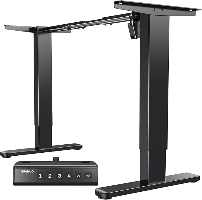 HUANUO Standing Desk Frame with 220lbs Powerful Brushless Motor Thick T-Shaped Adjustable Desk Legs Made of Automotive-Grade Steel for Max 75″ x 35″ Desktop for Home Office Black Frame Only