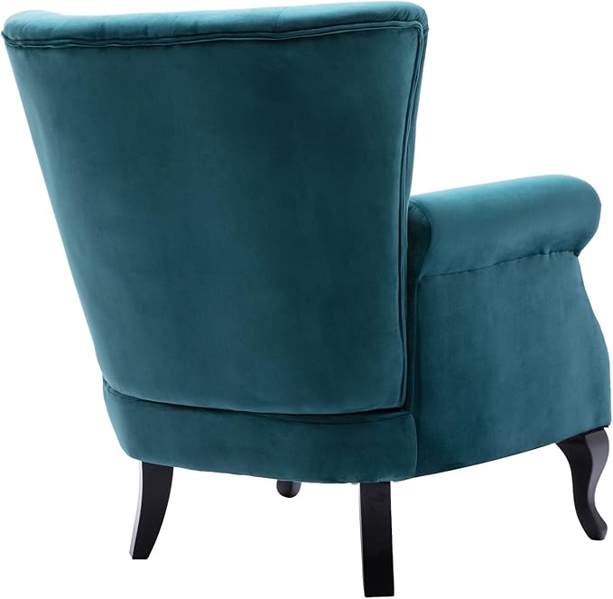 Mid Century Modern Accent Chair Upholstered Armchair Comfy Velvet Fabric Single Sofa with Tufted Wingback for Small Spaces Bedroom Living Room Teal