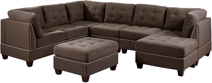 NewCosmos Living Room Furniture Tufted Armless Chair Black Coffee Linen Like Fabric 1pc Armless Chair Cushion Nail Heads Wooden Legs