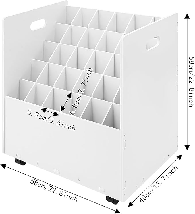Mobile Roll File Storage Organizer with Wheels 30 Slots White Mobile Files Storage Cabinet Construction Plan Holders Roll Files Storage for Office School (30 Slots White)