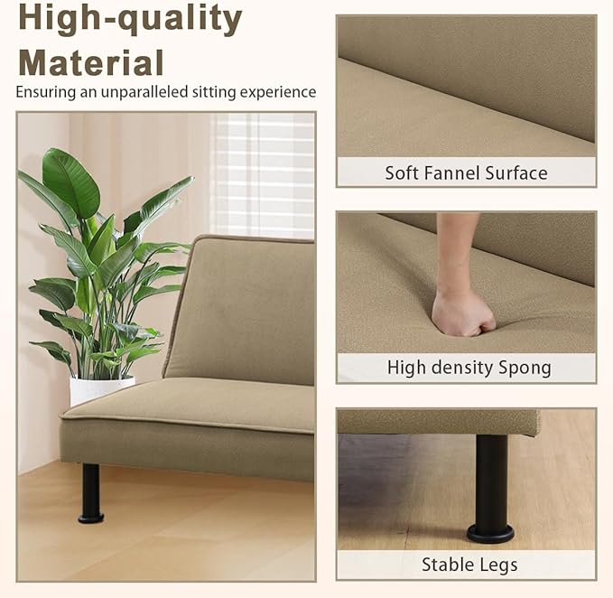 Convertible Futon Sofa Bed Modern Sleeper Couch Sofabed Reversible Recliner Sofa with 3 Adjustable Positions for Living Room Studio Apartment Office Small Space 64 x 33 x 32in.