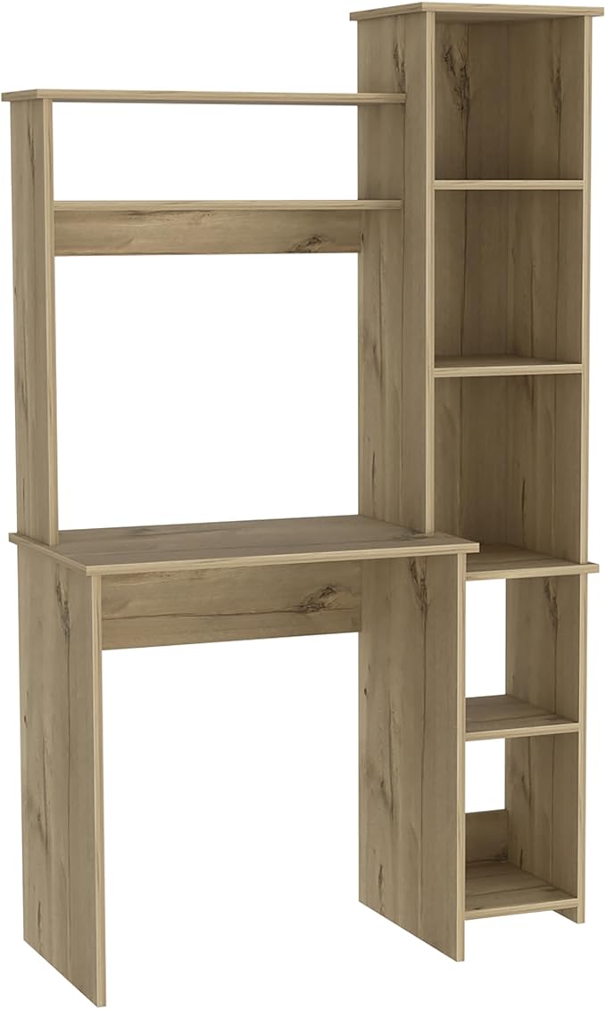 Light Oak Desk with 5 Shelves &amp Superior Storage - Compact Home Office Design