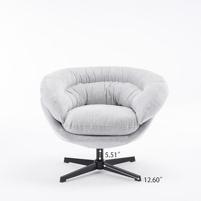 Christopher Knight Home 360° Swivel Club ChairChenille Upholstered Accent Chair with Removable Cushion Round Office Chair with Black Metal BaseGray
