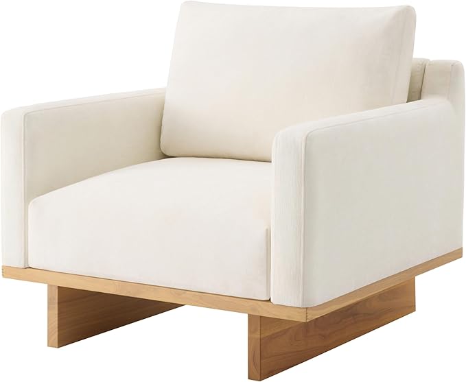 Christopher Knight Home Modern Minimalist Accent Chair with Solid Wood Frame Soft Cushions Spacious Seat Living Room Bedroom Reading Chair Beige
