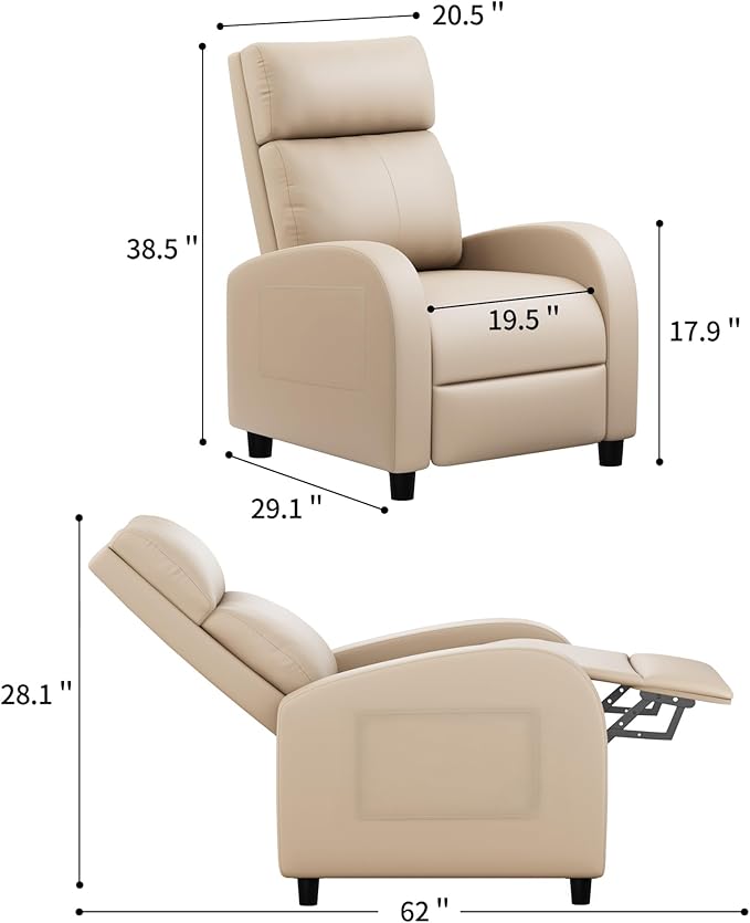 JUMMICO Recliner Chair Adjustable Home Theater Single Recliner Sofa Furniture with Thick Seat Cushion and Backrest Modern Living Room Recliners (Leather Beige)