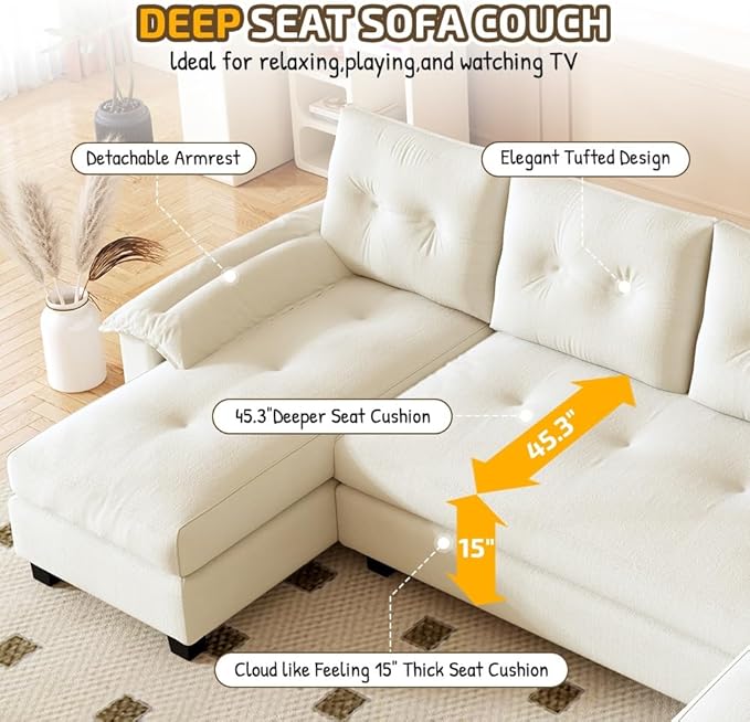 104.7 Modular Sectional Couch Convertible U Shaped Couch with Pull Out Bed Comfy Sleeper Sofa with Removable Armrests &amp USB Ports Modern Sectional Couches for Living Room Beige