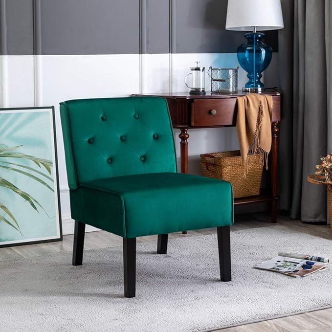 Reeso 2-Piece Living Room Armless Button Tufted Pattern Accent Chair Green