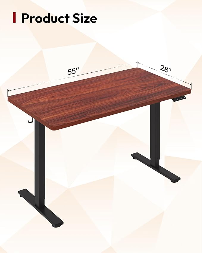SANODESK Electric Standing Desk 55 x 28 Inches Whole-Piece Desktop Height Adjustable Stand Up Desk w/6-Button Controller Ergonomic Computer Desk for Home Office Black Frame + Mahogany Tabletop