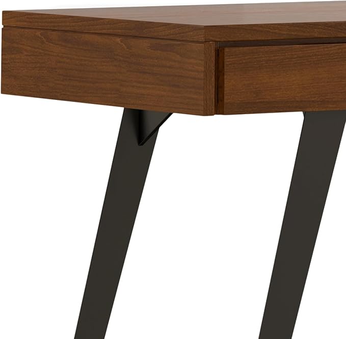 SIMPLIHOME Lowry Desk - 54 Inch Wide Solid Walnut Veneer and Metal Writing Desk Modern Industrial Home Office Computer Table for Workspace with 2 Drawers and Flip-Down Keyboard Tray