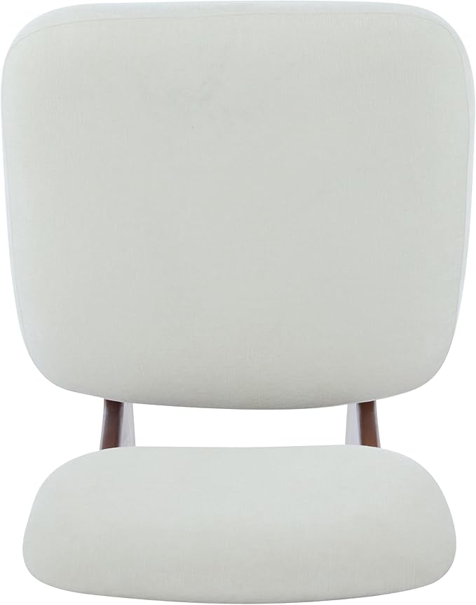 Christopher Knight Home Mores Low Profile Accent Chair Set of 2 Modern Living Room Armless Lounge Chair Fabric Comfy Reading Chair for Bedroom Wooden Frame and Thick Padded Seat White+Walnut